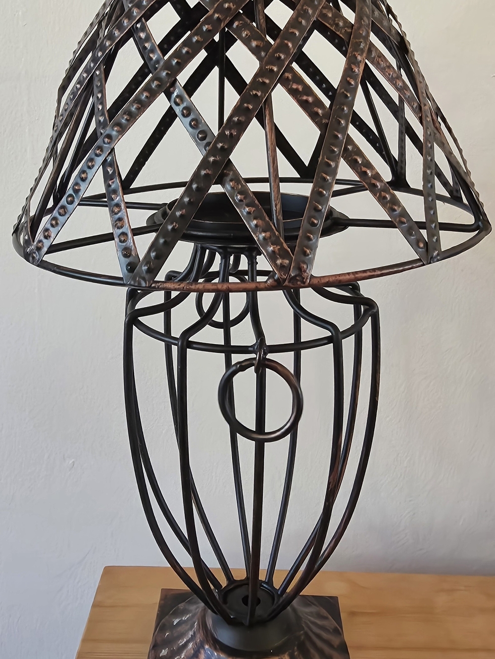 Metal Cage Cande Holder Table Lamp in Distressed Bronze - Picture 4 of 7